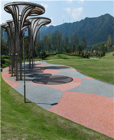 浙江花漾年華綠色小鎮(zhèn)膠粘石透水路面項(xiàng)目